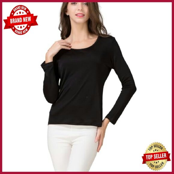 Women's Long Sleeve Mulberry Silk T-Shirt Crew Neck Blouse Undershirt - Picture 6 of 7